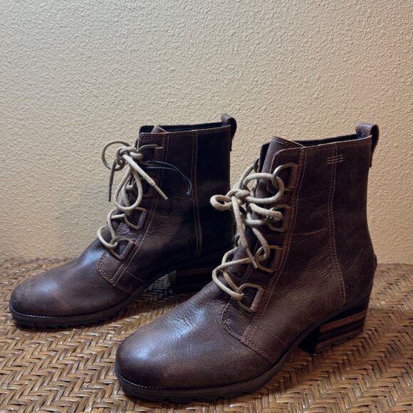 Sorel Cate Ankle Boots Leather D ring Lace Up Booties Size 10 - Picture 1 of 12